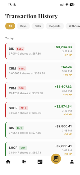 Parsa Vault trade history screen