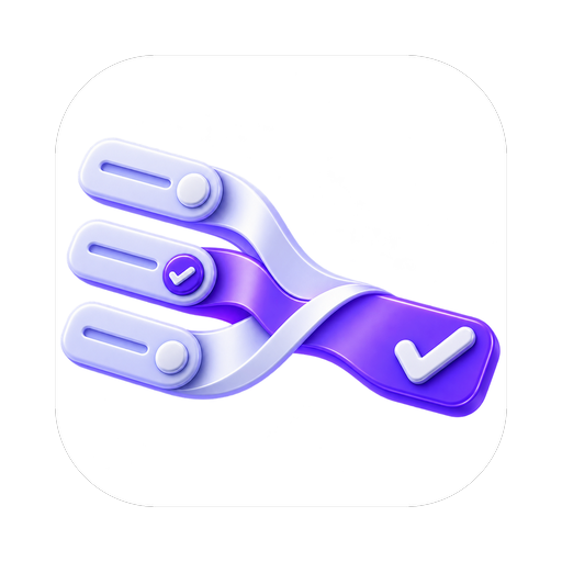 Prompt Sheet app icon: three prompt rows flowing into a large tick