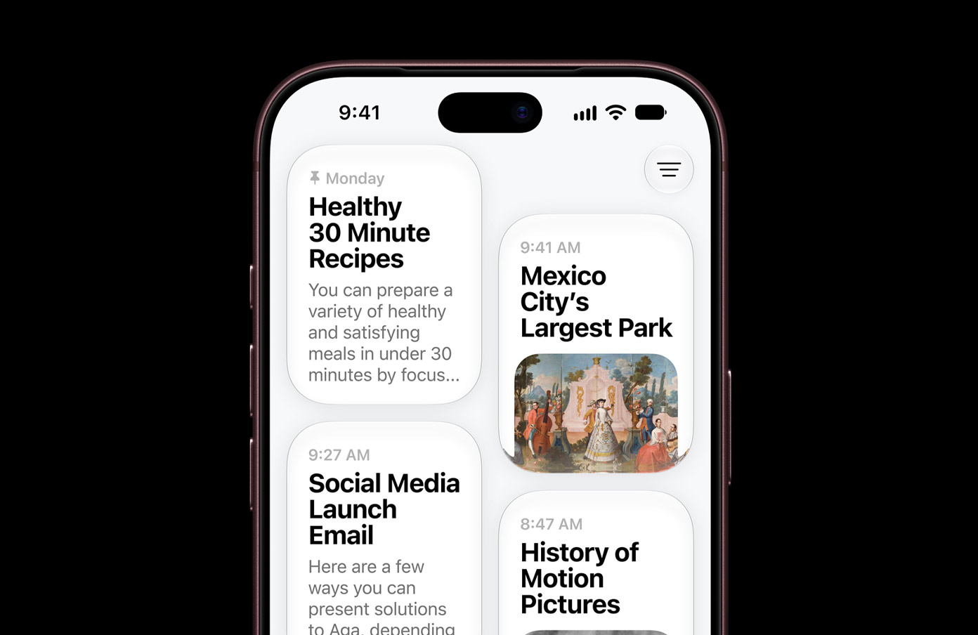 An iPhone 18 Pro showing the Siri app with a list of past conversations. Image: Apple